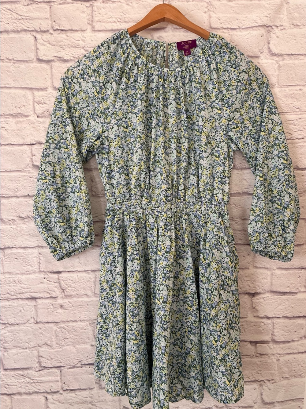 J. Crew Women’s Floral Long-Sleeve Cottagecore Dress - Blue & Yellow Large LT